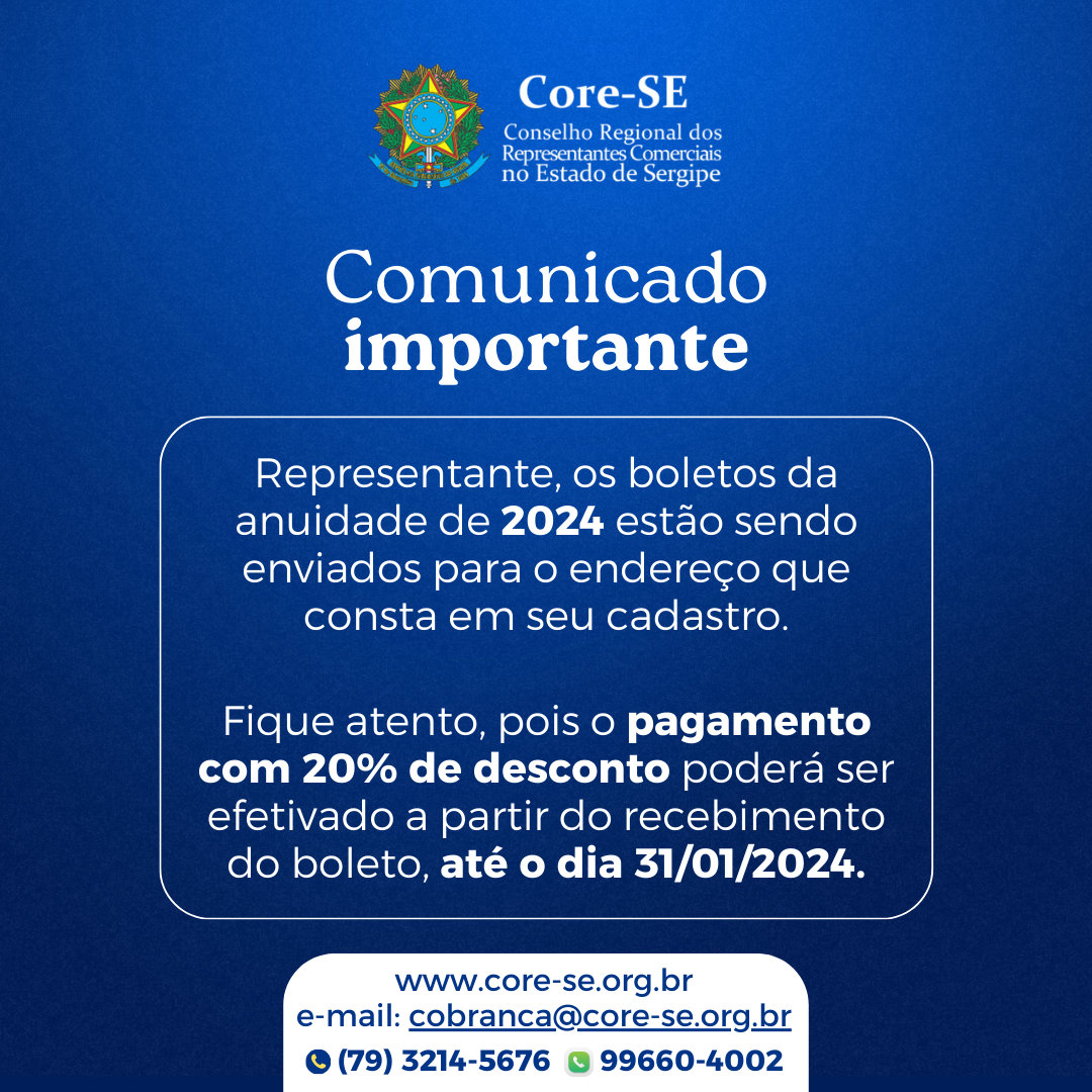 Boletos da Anuidade 2024 já estão sendo enviados